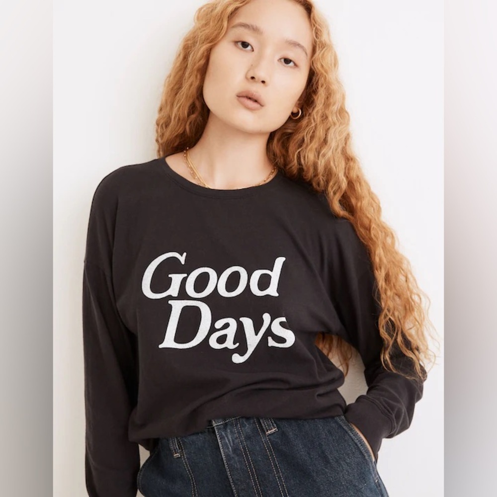 Madewell “Good Days” Graphic Softfade Cotton Long-Sleeve Tee in black coal